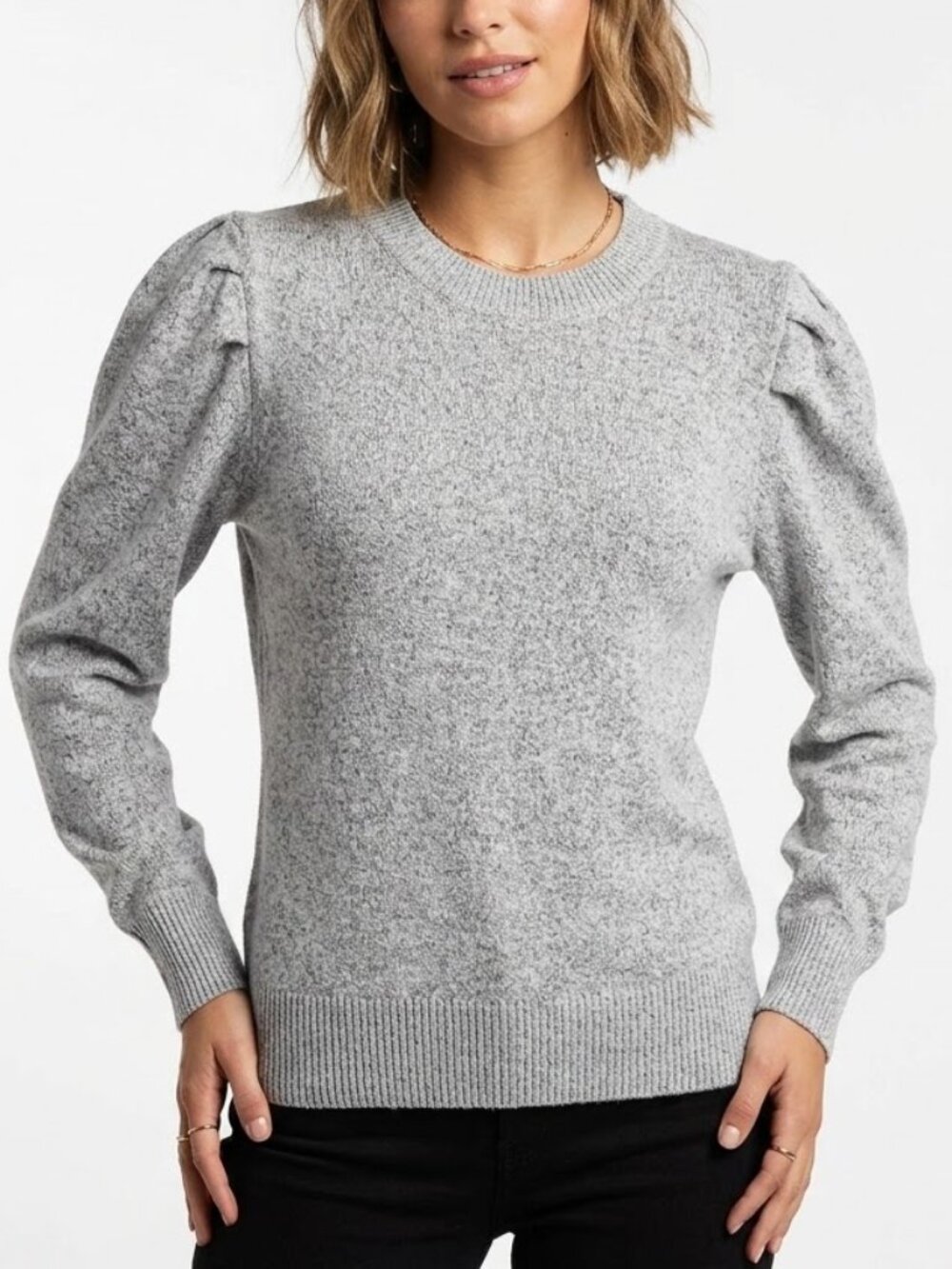 Per Se Gray Puff Shoulder Knit Pullover Modern Gothic XL